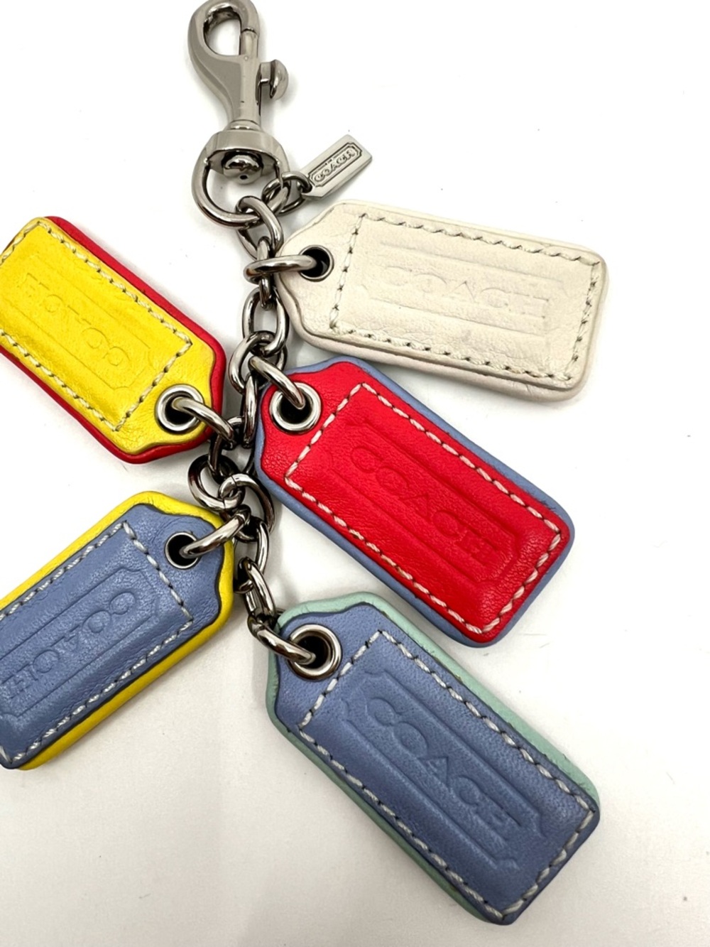 COACH Bright Leather Lozenge Multi 5-Hangtag Bag Charm Dog Leash Clip - Picture 2 of 12